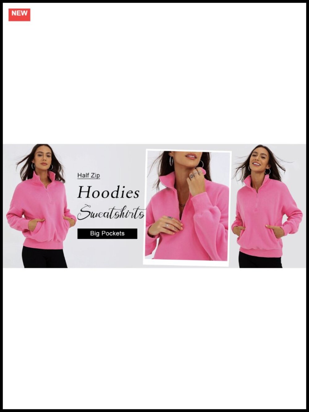 Womens Half Zip Oversized Sweatshirt Fleece Lined Pullover Hoodie - Picture 6 of 6
